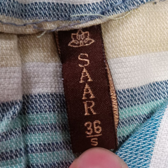 SAAR by Rajkumar's Blue Plaid Bear flax 3/4 sleeve button down tunic size S - Picture 4 of 6